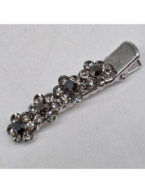 Vintage SNK Silver Flower Rhinestone Hair Clip For Women